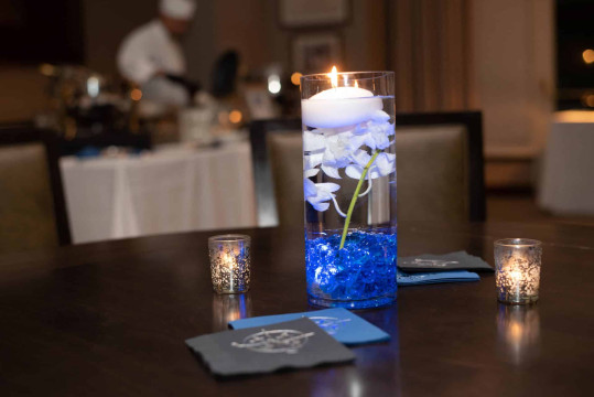 LED Orchid Cocktail Centerpieces with Blue Chips & Lights