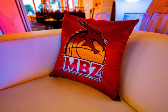 Basketball Themed Bar Mitzvah Lounge Pillow with Custom Logo
