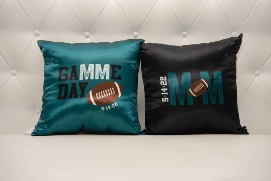 Custom Football Themed Logo Pillow for Bar Mitzvah Lounge