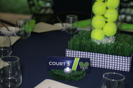Tennis Themed Table Sign with Turf Base & Court Numbers