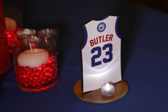 Sixers Themed Basketball Jersey Table Sign with Player Name & Number