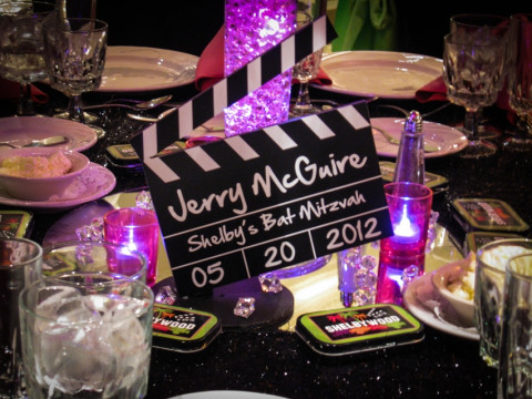 Hollywood Themed Bat Mitzvah with Custom Clapboard Table Signs