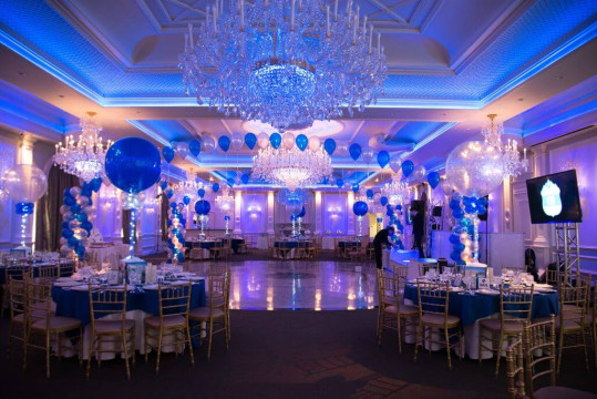 Blue & Silver Balloon Gazebo with Lights for Ski Themed Bar Mitzvah at The Rockleigh
