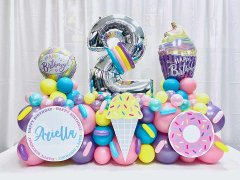 Candy Themed Fancy Balloon Bouquet with Custom Sign for 2nd Birthday