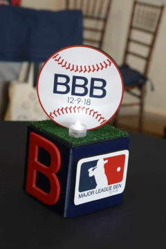 Baseball Themed Mini Cube Lounge Centerpiece with Initials & Logo