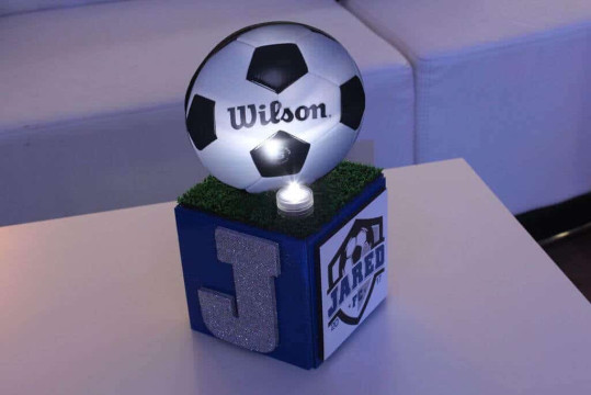 Soccer Themed Mini Cube Centerpiece with Custom Logo