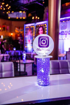 Instagram Themed Bat Mitzvah Lounge Centerpiece with LED Vase & Logo Topper