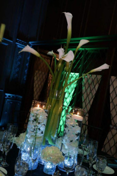 Floral Centerpiece with Colored Chips & LED Lighting for Neon Themed Bat Mitzvah