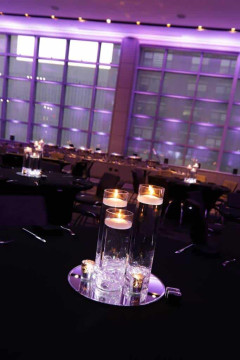 Lavender LED Centerpiece with Floating Candles on Mirrors at the W Hoboken Hotel