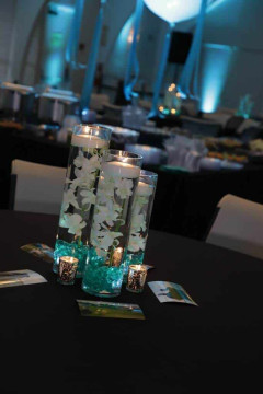 Teal LED Orchid Centerpiece with Floating Candles at Temple Beth Shalom