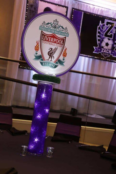 Soccer Themed Logo Centerpiece with Purple Gems & Lights