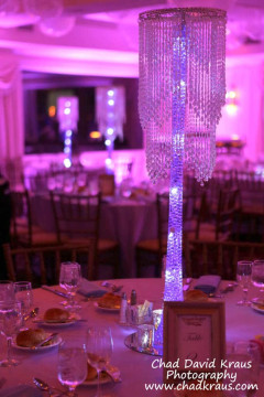 Chandelier Centerpiece with Crystals, Aqua Gems & LED Lighting