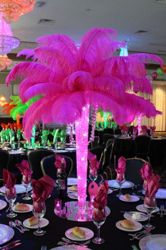 Pink Hollywood Feather Centerpiece with LED Lights & Hanging Crystals
