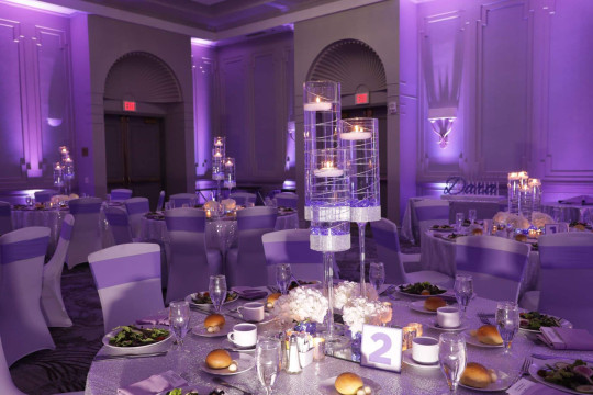LED Floral Wire Centerpiece with Lavender Chips & Floating Candles  at Park Ridge Marriott