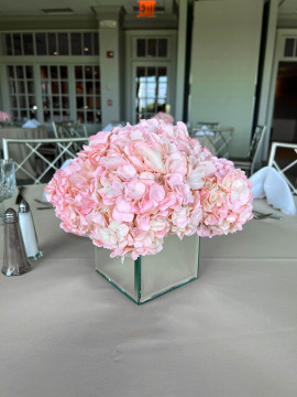 Pink Hydrangea Centerpiece in Mirror Vase