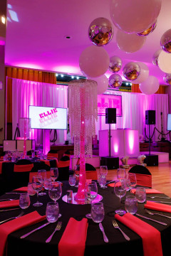 LED Chandelier Centerpiece with Hot Pink Gems & Votives at CSAIR Riverdale