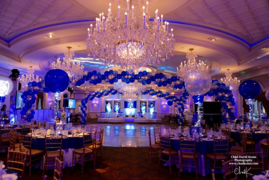 Ski Themed Bar Mitzvah with Balloon Wrap Around Dance Floor & Blue & Silver Balloon Centerpieces at The Rockleigh