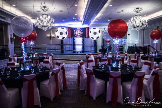 Soccer Themed Bar Mitzvah with Custom Backdrop and Themed Centerpieces at The Westin Governor Morris, Morristown