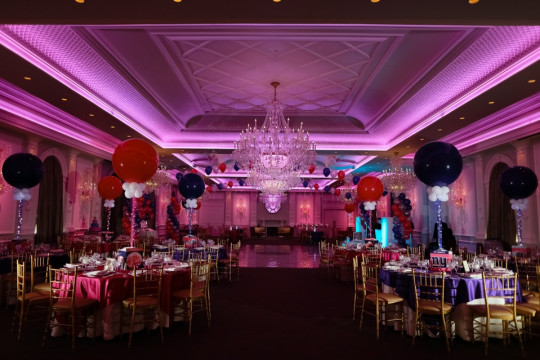 Everything Girl Themed Bat Mitzvah with Balloon Gazebo, Photo Cube Centerpieces & Alternating Hot Pink & Purple Balloons at The Rockleigh, NJ