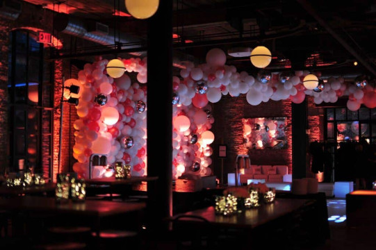 Organic Balloon Wall for Club Themed Bat Mitzvah at the Wythe Hotel, Brooklyn