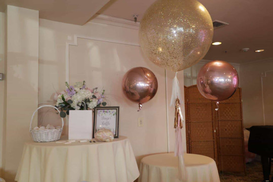 Gold Sparkle Balloon with Tassels & Rose Gold Metallic Orbz