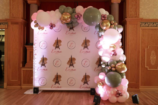 Paris Themed Step & Repeat with Balloon Garland for Bat Mitzvah
