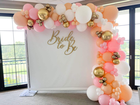 Bridal Shower Balloon Garland  with Custom Backdrop & Glittered Sign