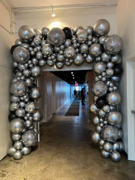Silver Disco Balloon Balloon Garland over Doorway