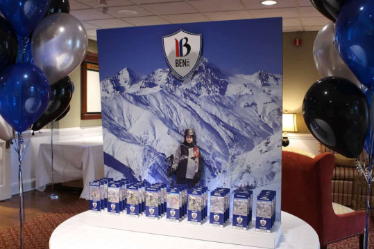 Ski Themed Seating Card Display with Winter Background & Lift Tickets