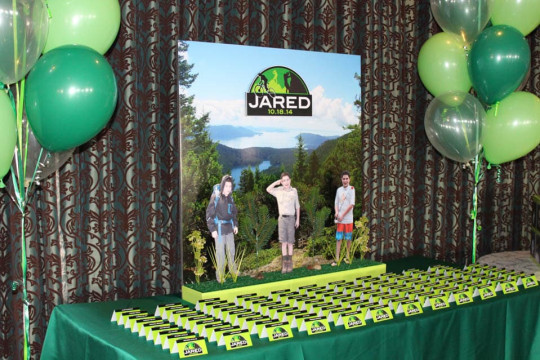 Everything Boy Themed Seating Card Display with Photo Cutouts & Logo