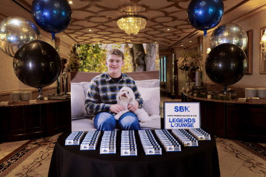 Bar Mitzvah Entrance Display with Blowup Photo & Custom Ticket Place Cards at Seasons