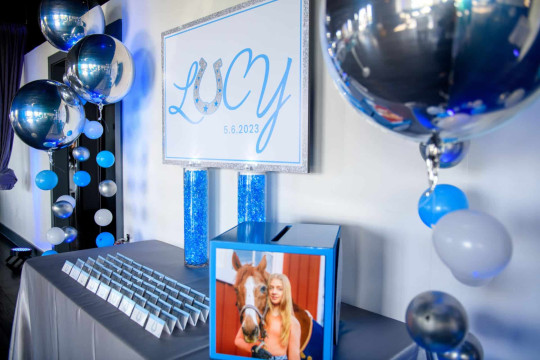 Bat Mitzvah Entrance Decor with Seating LED Display, Gift Box, Place Cards & Bubbles