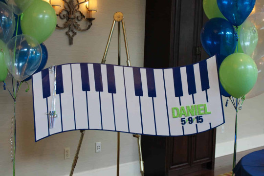 Music Themed Bar Mitzvah with Piano Keys Sign in Board
