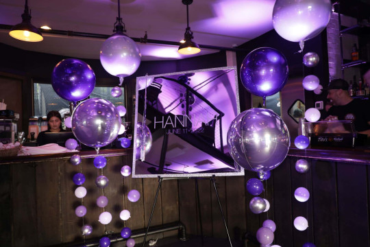 Mirror Sign in Board with Vinyl Name & Date and Metallic Orbz Bubble Balloons at Hudson Social