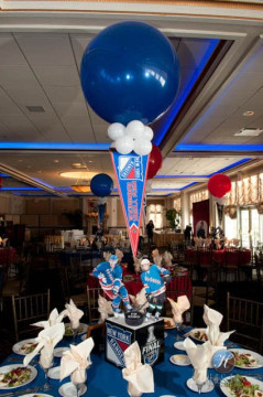 Hockey Themed Rangers Centerpiece with Player Cutouts & Floating Pennant