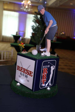 Golf Themed Cube Centerpiece with Custom Logos & Cutout Toppers