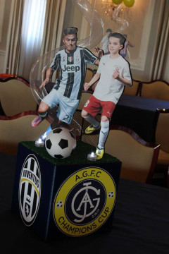 Soccer Themed Photo Cube Centerpiece with Team Logos & Cutout Toppers