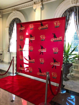 Broadway Themed Step & Repeat Entrance with Red Carpet and Stanchions at The Rockleigh, NJ