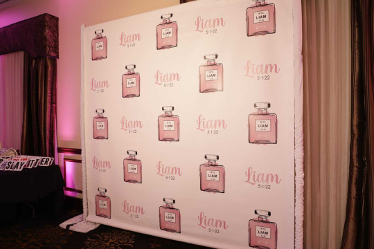 Fashion Themed Step & Repeat  with Custom Logos for Shopping Themed Bat Mitzvah