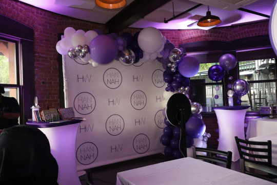 Bat Mitzvah Step & Repeat with Purple & Lavender Balloon Garland at Hudson Social