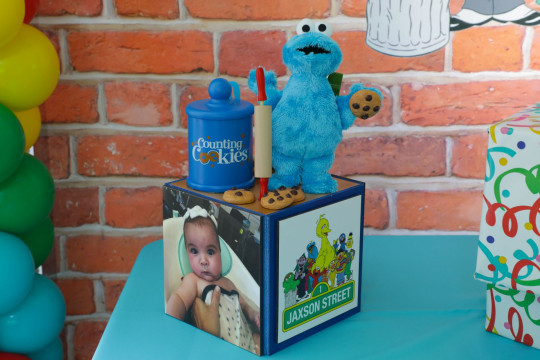 Cookie Monster Themed Sesame Street Centerpiece with Custom Logo & Photos