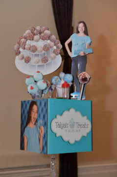 Cake Pop Themed Photo Cube Centerpiece for Baking Themed Bat Mitzvah