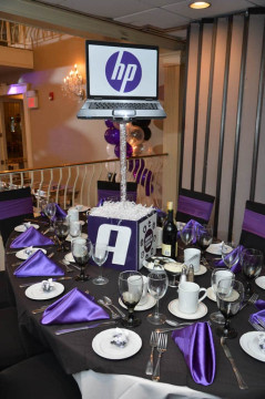 Technology Themed Centerpiece with Blowup Computer Images & Logos