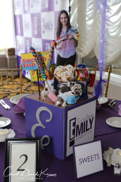 Sweets Themed Centerpiece for Everything Girl Themed Bat Mitzvah
