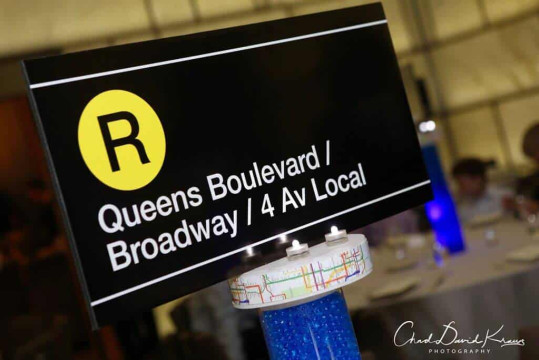 NYC Themed Centerpiece with Blowup Subway Stop Sign & LED Base