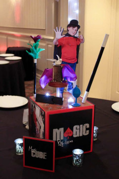 Magic Themed Centerpiece with Magic Trick Scenes & Custom Logo