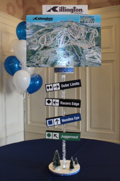 Ski Themed Bar Mitzvah Centerpiece with Blowup Ski Trails & Trail Signs