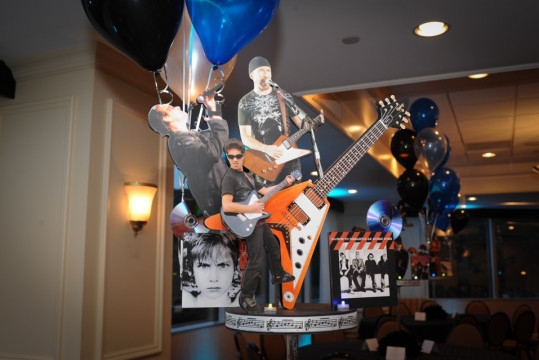 Music Themed Centerpiece with Cutout Music Artists, Guitar & Album Covers