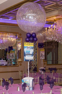 Broadway Themed Centerpiece with Blowup Playbill and Purple & Silver Sparkle Balloon