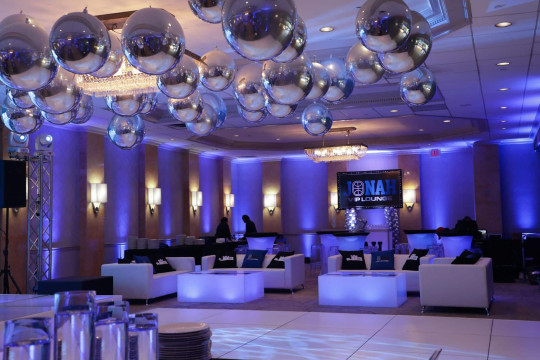 Blue LED Uplighting for Bar Mitzvah at the Hilton, Woodcliff Lake.